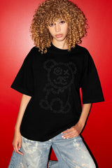 Graffiti Baby Bear Black Organic Cotton Charcoal Chain Link Embroidery Tee