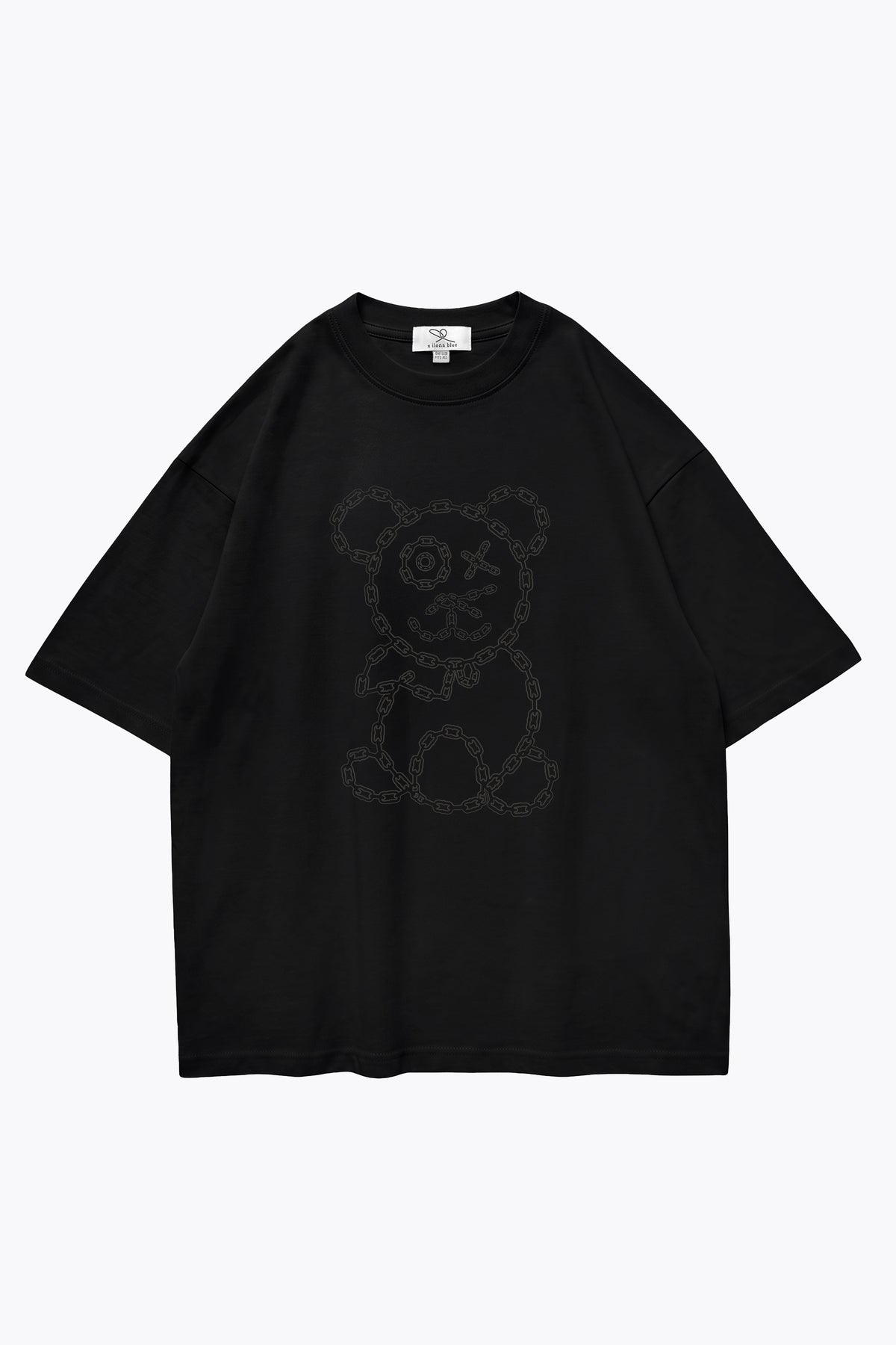 Universal Fit Graffiti Baby Bear Black Organic Cotton Charcoal Chain Link Embroidery Tee