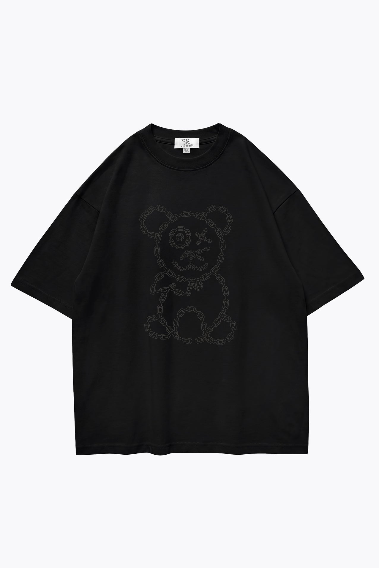 Graffiti Baby Bear Black Organic Cotton Charcoal Chain Link Embroidery Tee