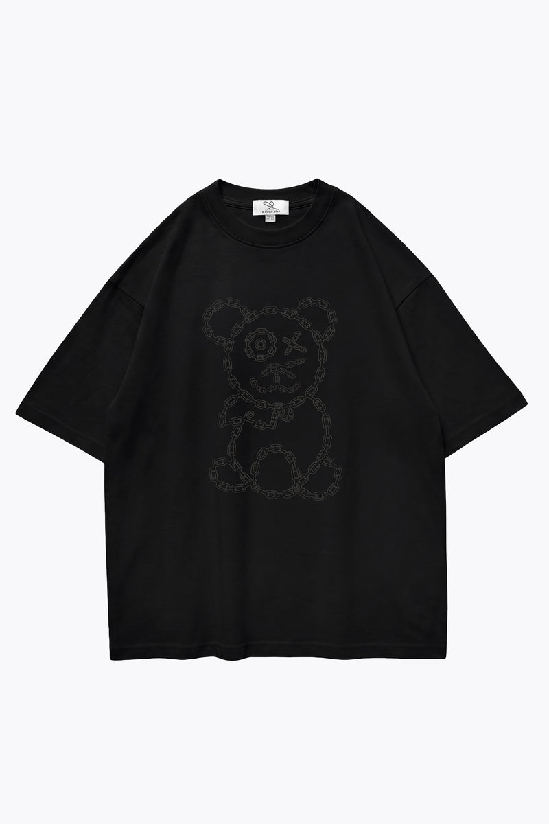 Graffiti Baby Bear Black Organic Cotton Charcoal Chain Link Embroidery Tee