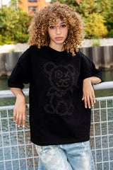 Graffiti Baby Bear Black Organic Cotton Charcoal Chain Link Embroidery Tee