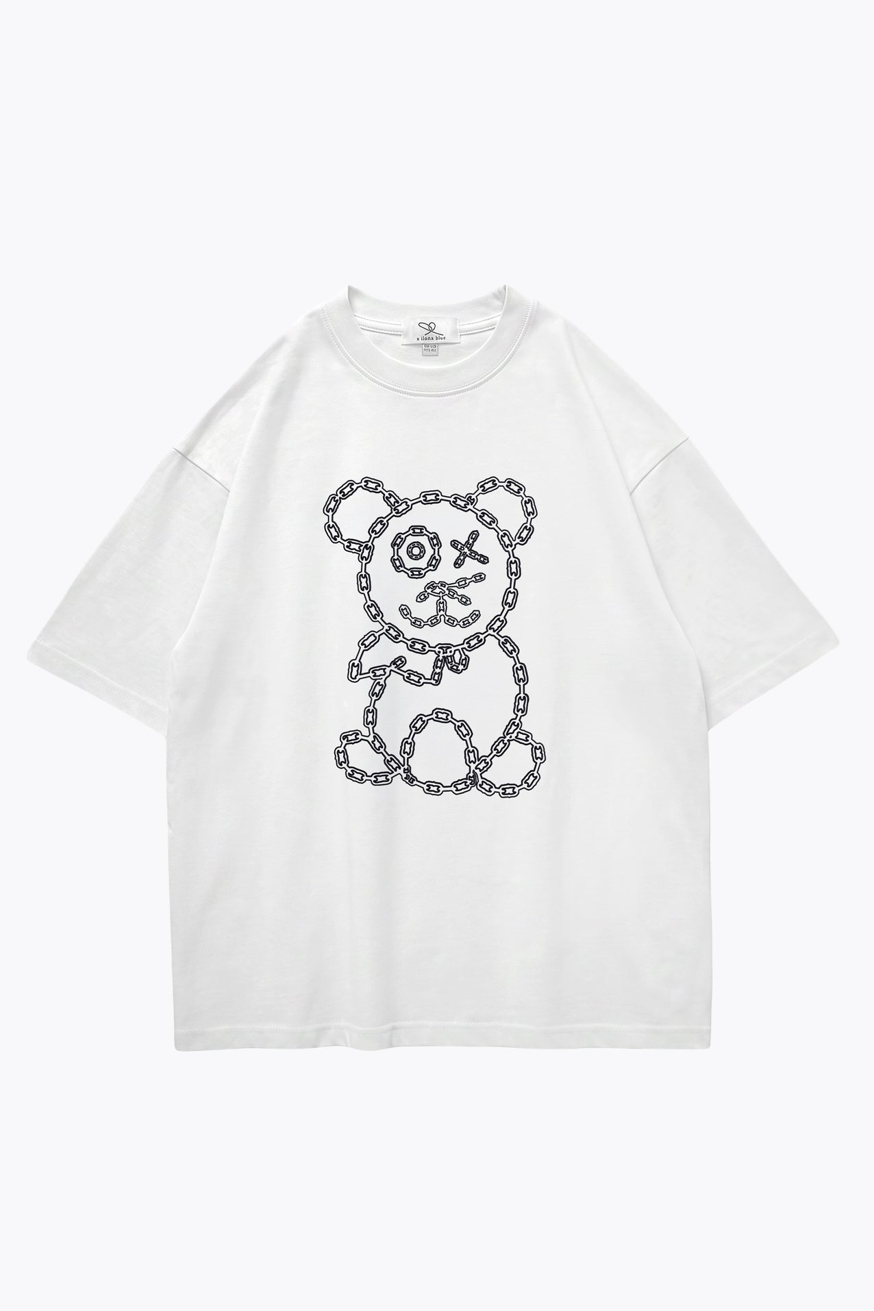 Graffiti Baby Bear White Organic Cotton Black Chain Link Embroidery Tee