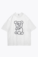 Graffiti Baby Bear White Organic Cotton Black Chain Link Embroidery Tee