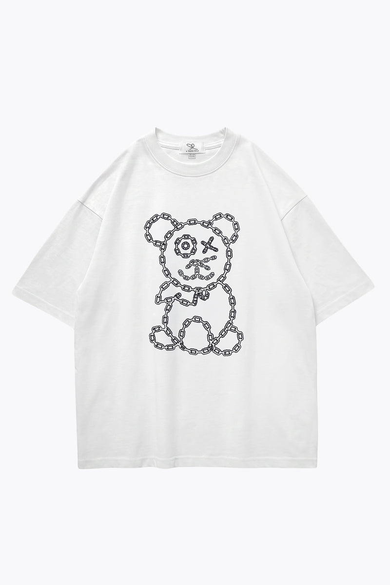 Graffiti Baby Bear White Organic Cotton Black Chain Link Embroidery Tee