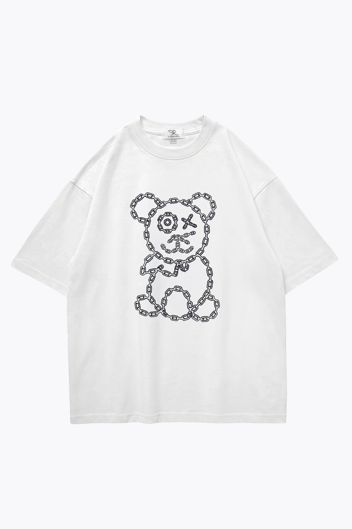 Universl Fit Graffiti Baby Bear White Organic Cotton Black Chain Link Embroidery Tee