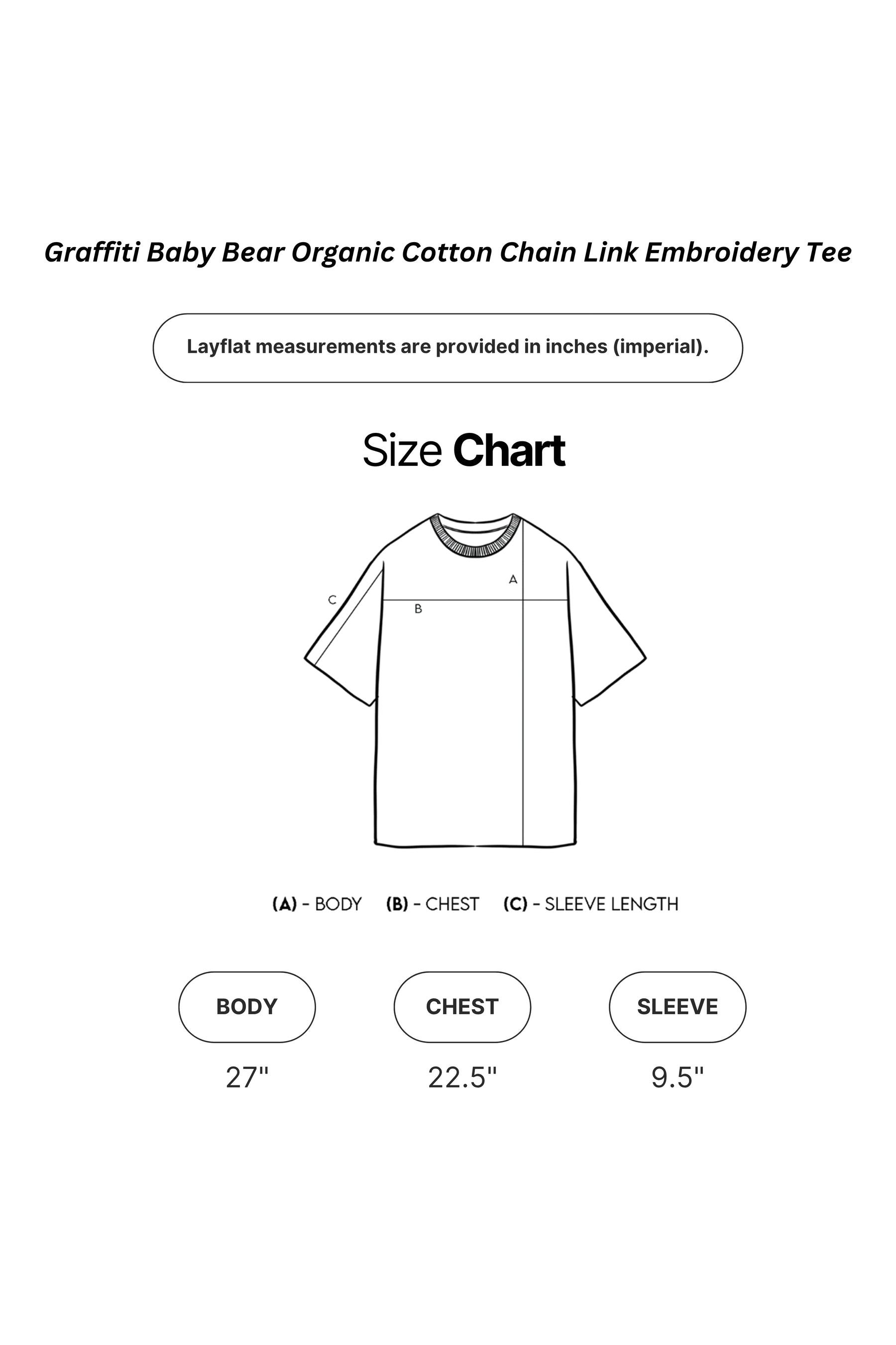 Universal Fit Graffiti Baby Bear Organic Cotton Chain Link Embroidery Tee