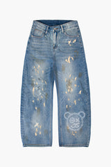 Graffiti Bear Chain Link Barrel Jeans