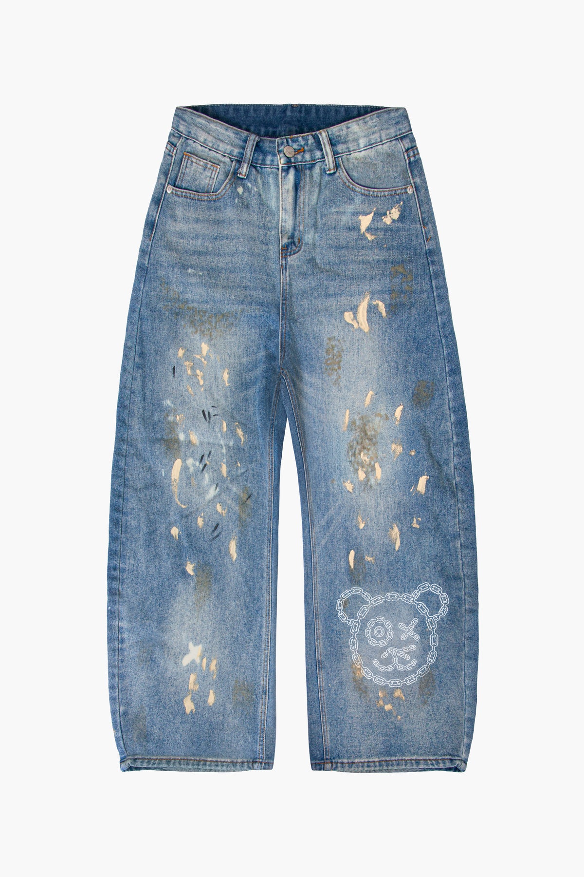 Graffiti Bear Chain Link Barrel Jeans