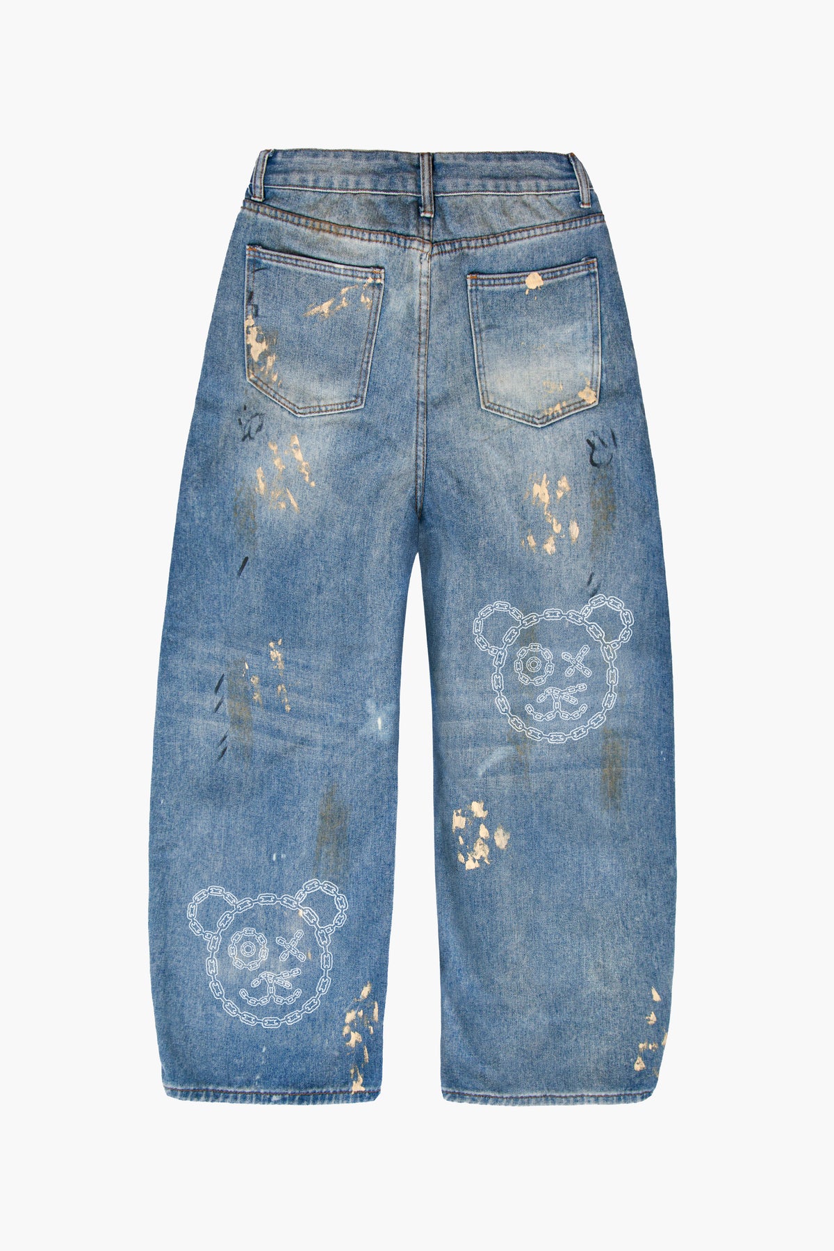 Graffiti Bear Chain Link Barrel Jeans