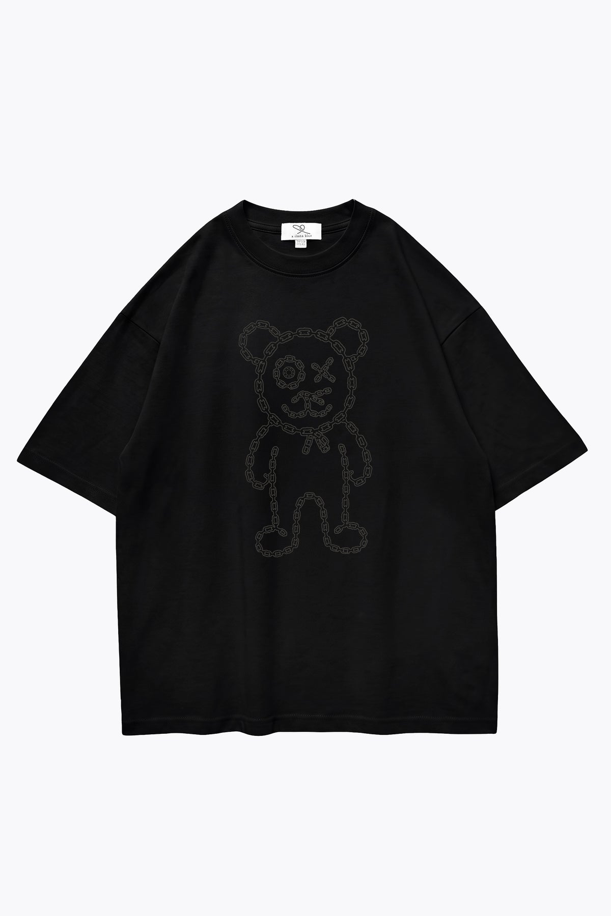Graffiti Daddy Bear Black Organic Cotton Charcoal Chain Link Embroidery Tee
