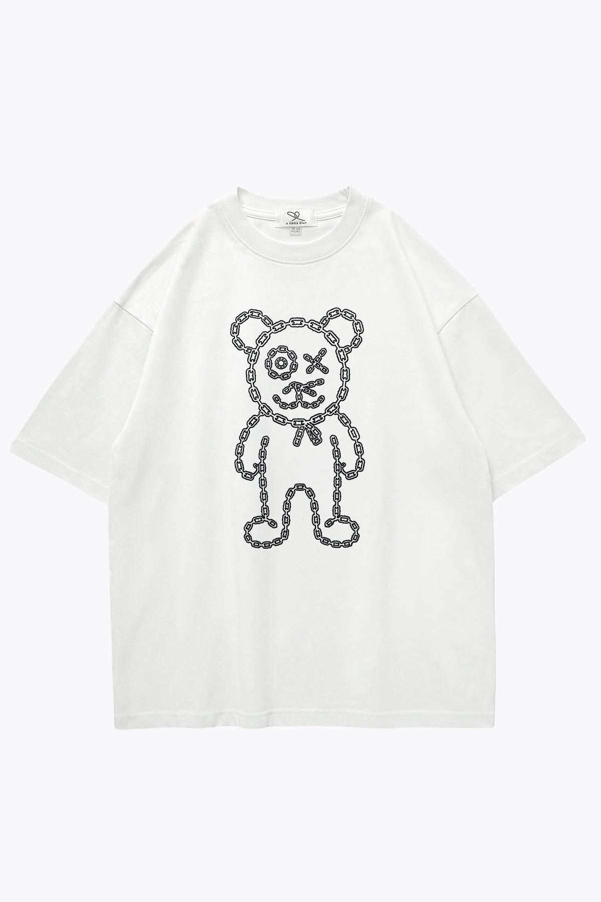 Universal Fit Graffiti Daddy Bear White Organic Cotton Black Chain Link Embroidery T-Shirt