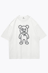 Universal Fit Graffiti Daddy Bear White Organic Cotton Black Chain Link Embroidery T-Shirt
