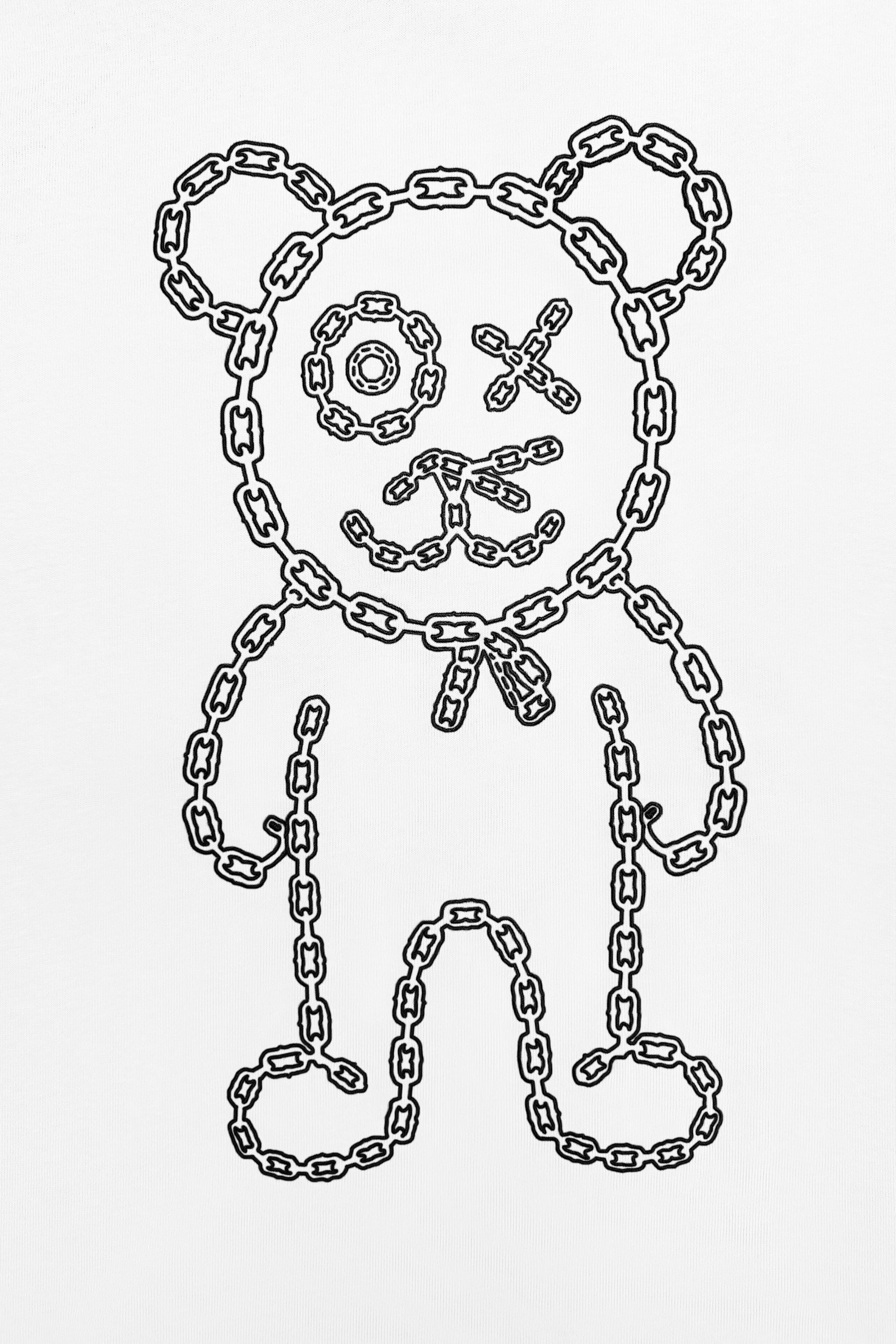 Universal Fit Graffiti Daddy Bear White Organic Cotton Black Chain Link Embroidery Tee