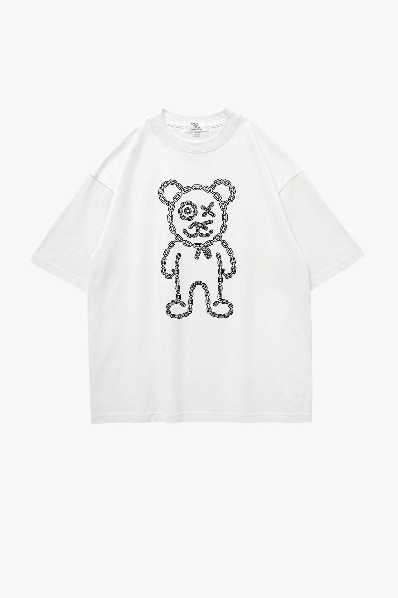 Universal Fit Graffiti Daddy Bear White Organic Cotton Black Chain Link Embroidery Tee