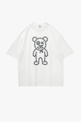 Universal Fit Graffiti Daddy Bear White Organic Cotton Black Chain Link Embroidery Tee