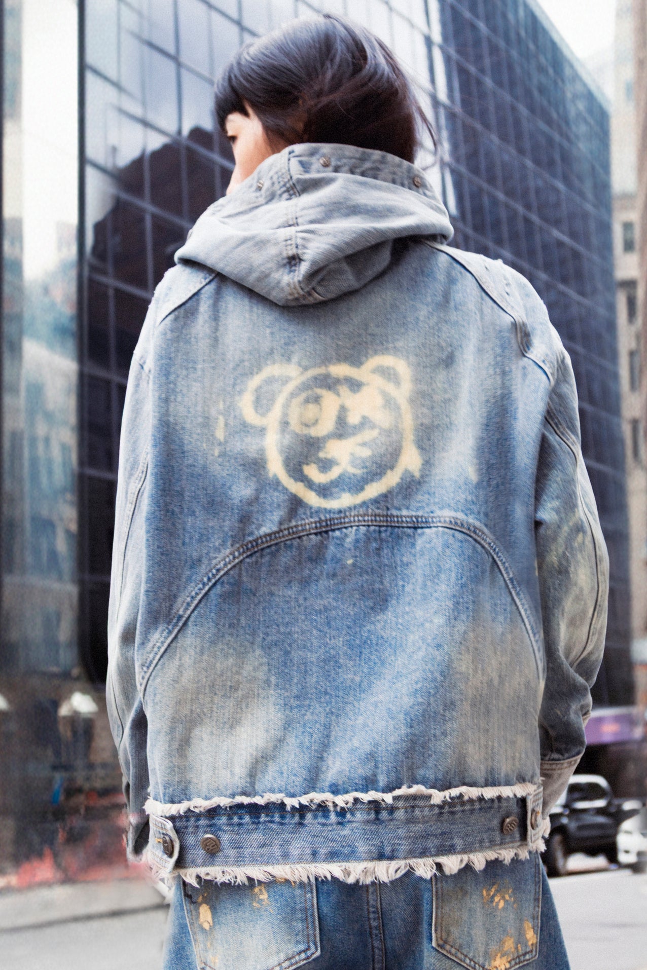 Graffiti Bear Custom Denim Hoodie