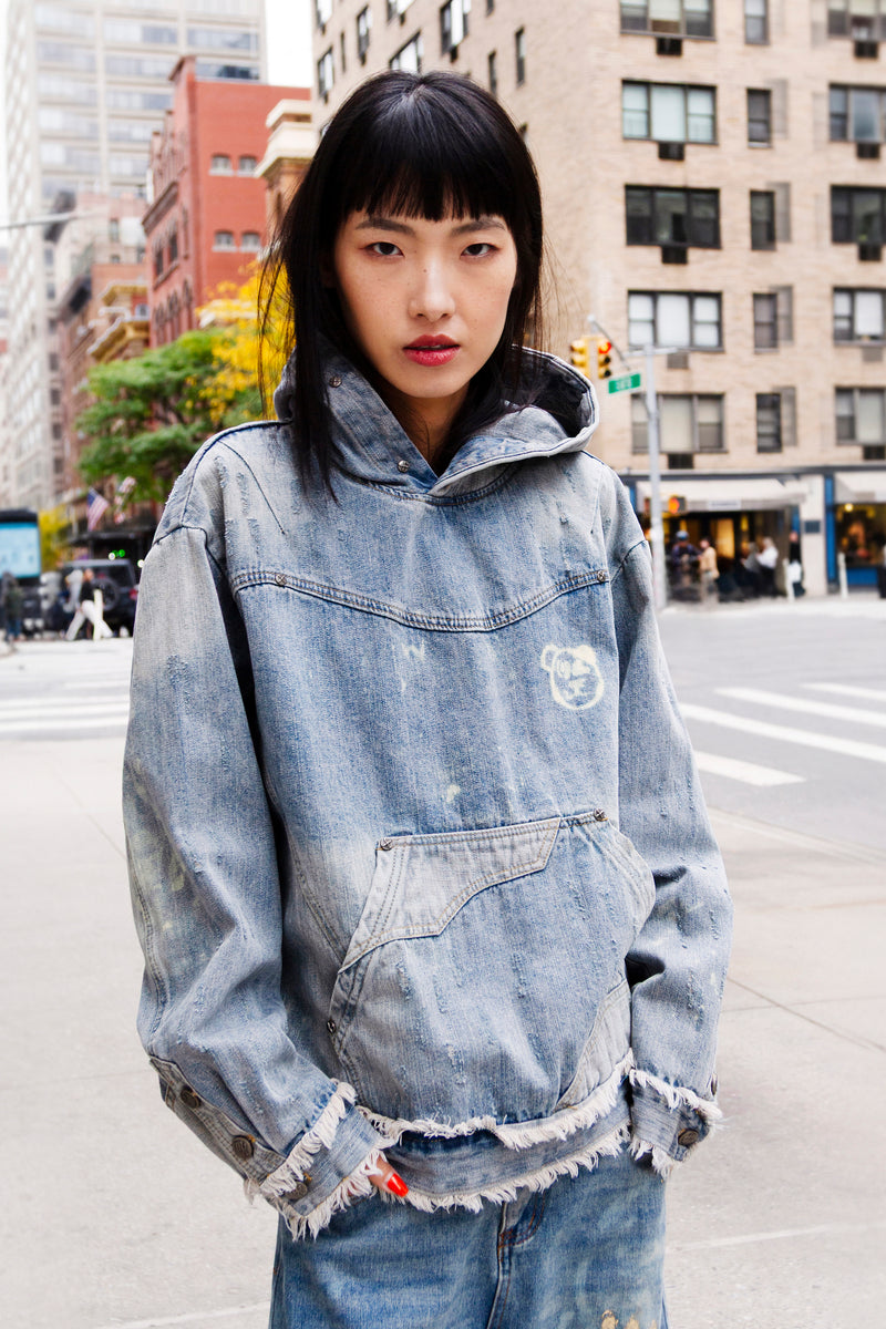 Graffiti Bear Custom Denim Hoodie