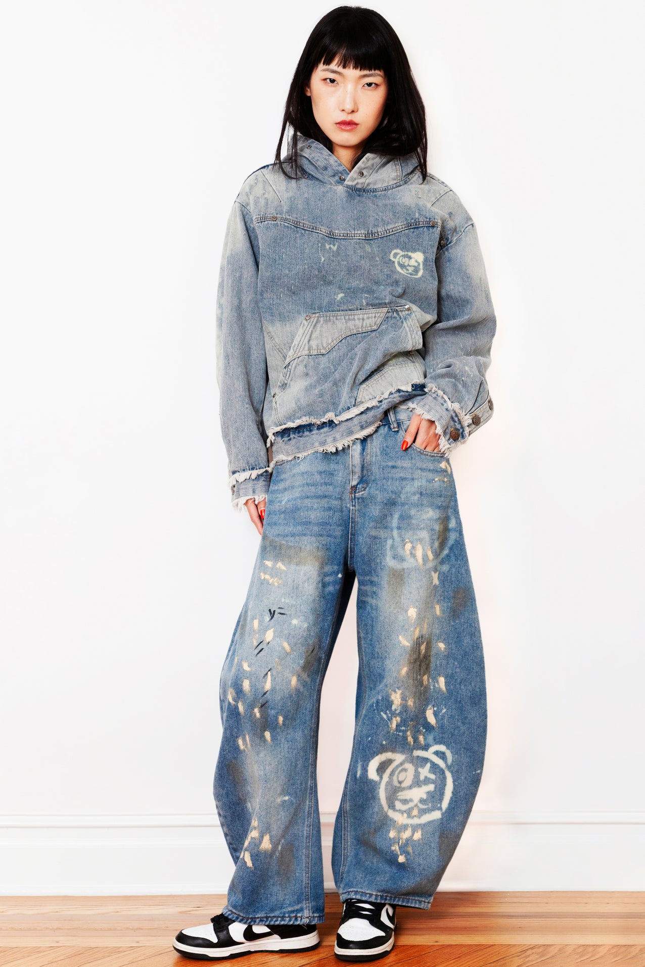 Graffiti Bear Custom Denim Hoodie