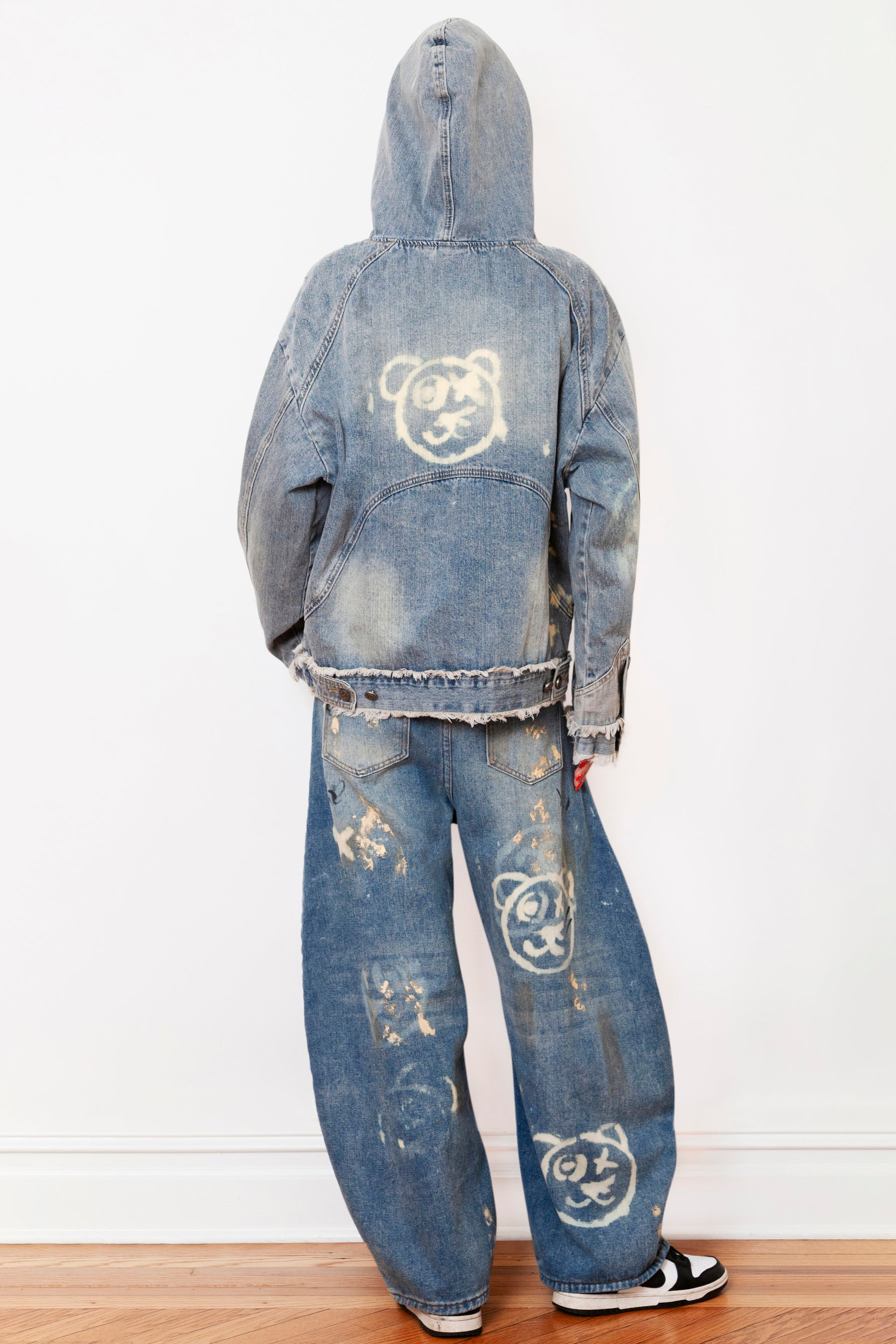 Graffiti Bear Custom Denim Hoodie