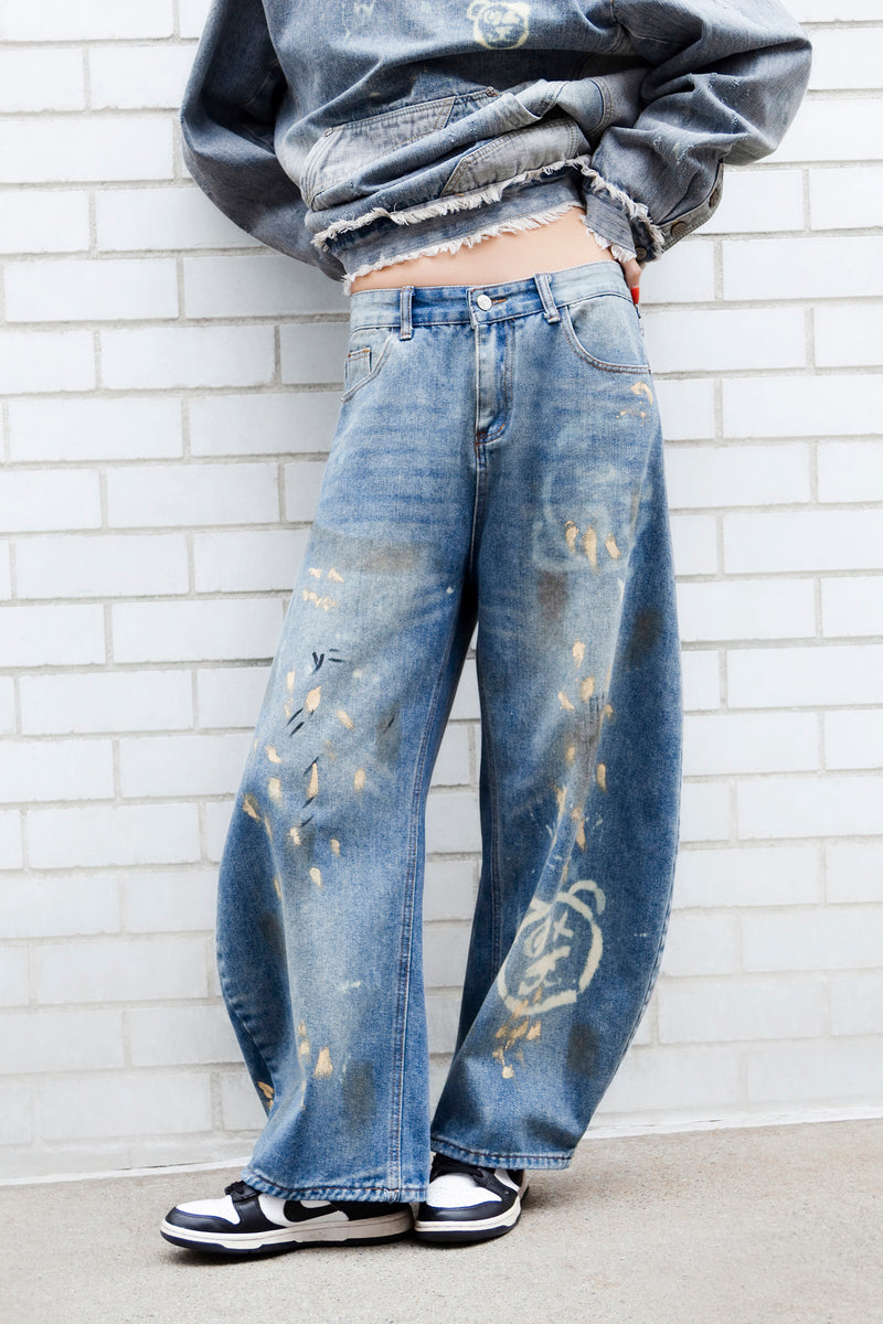 Graffiti Bear Custom Denim Jeans