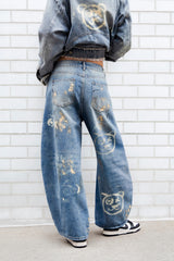 Graffiti Bear Custom Denim Jeans
