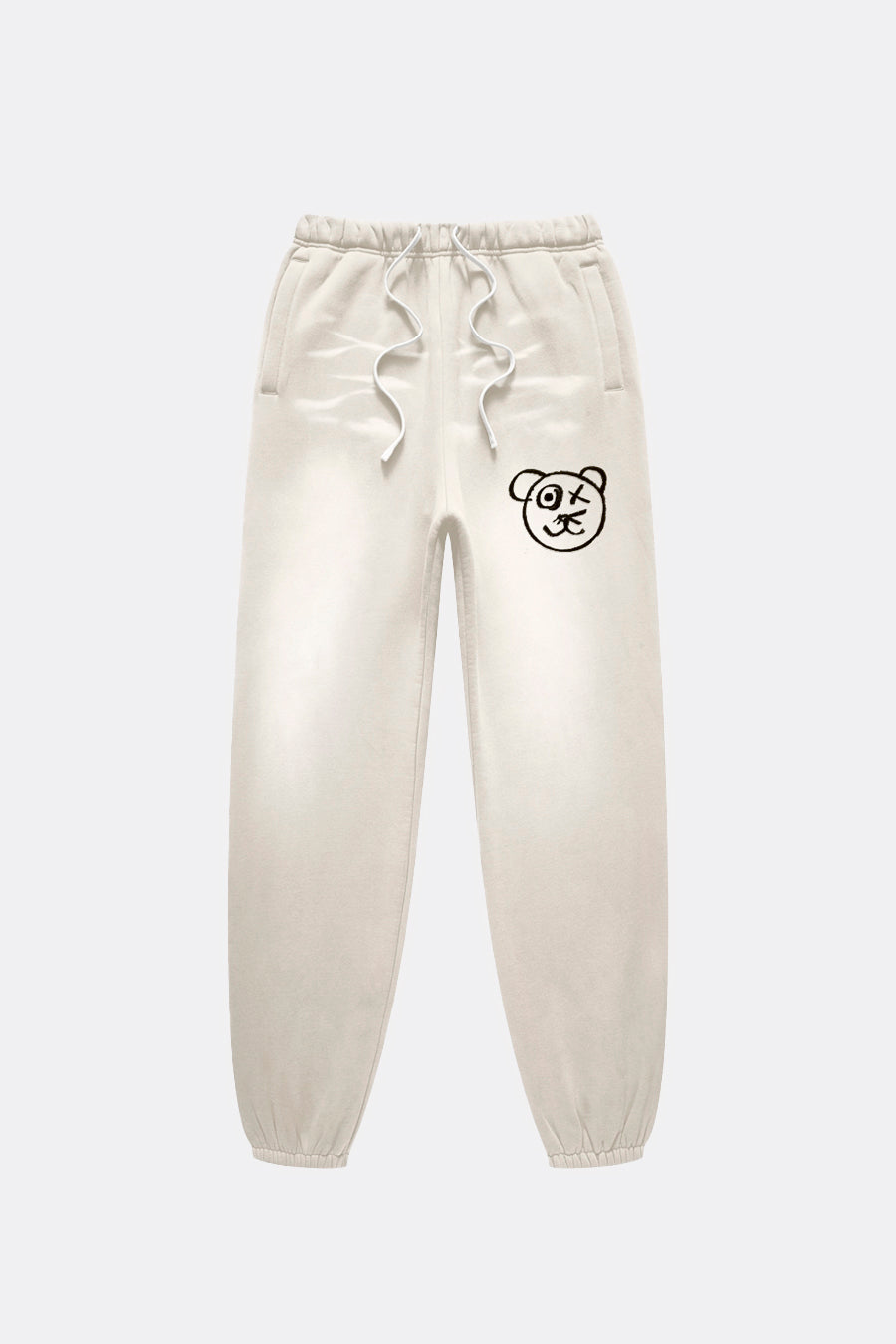 Universal Fit Graffiti Bear Cotton Cream Vintage Wash Joggers