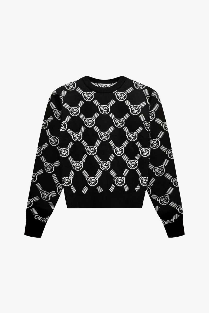 Graffiti Bear Reversible Jacquard Sweater Black