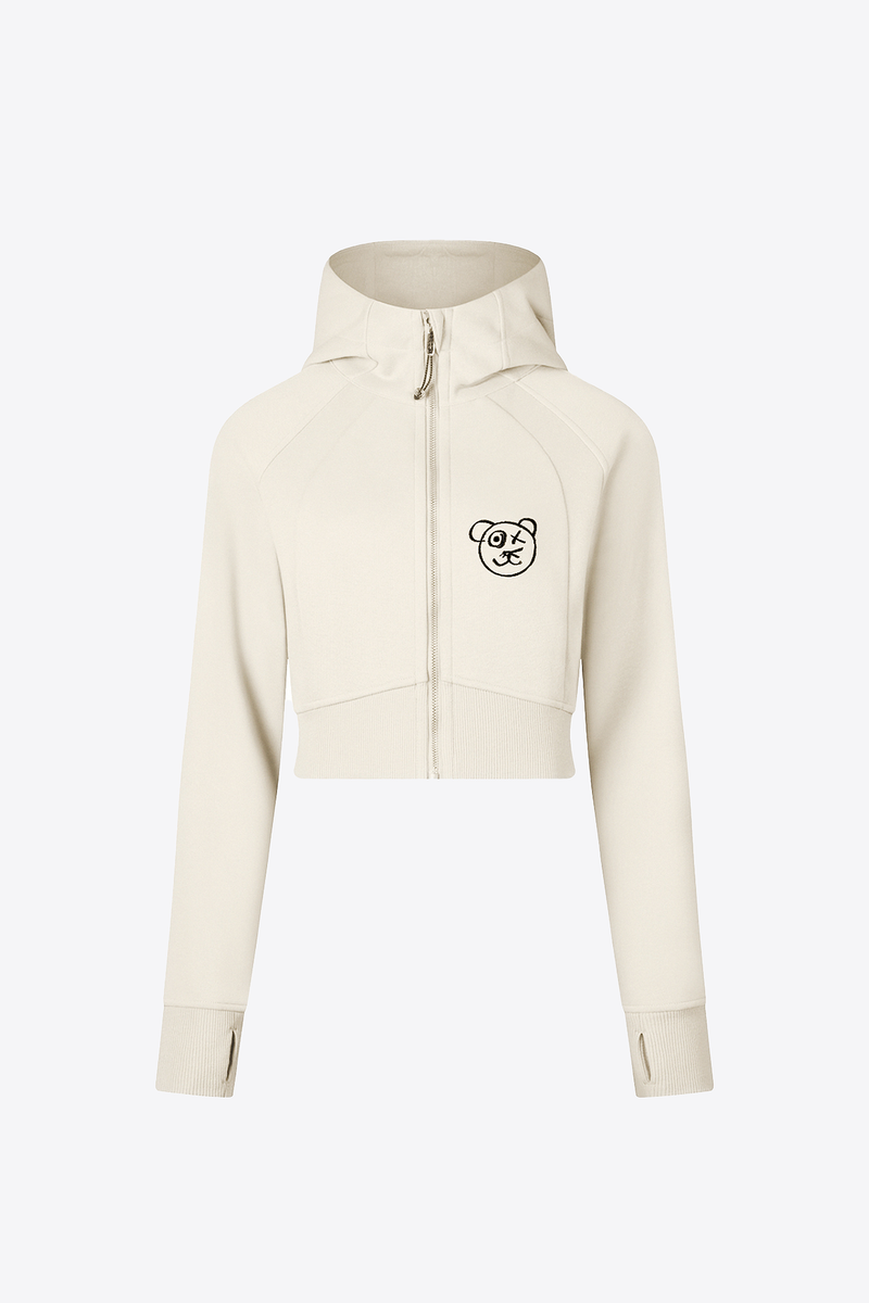 Graffiti Bear Neutral Crop Hoodie Jacket