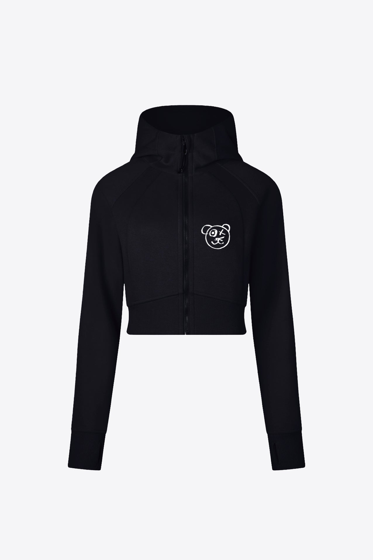 Graffiti Bear Noir Crop Hoodie Jacket