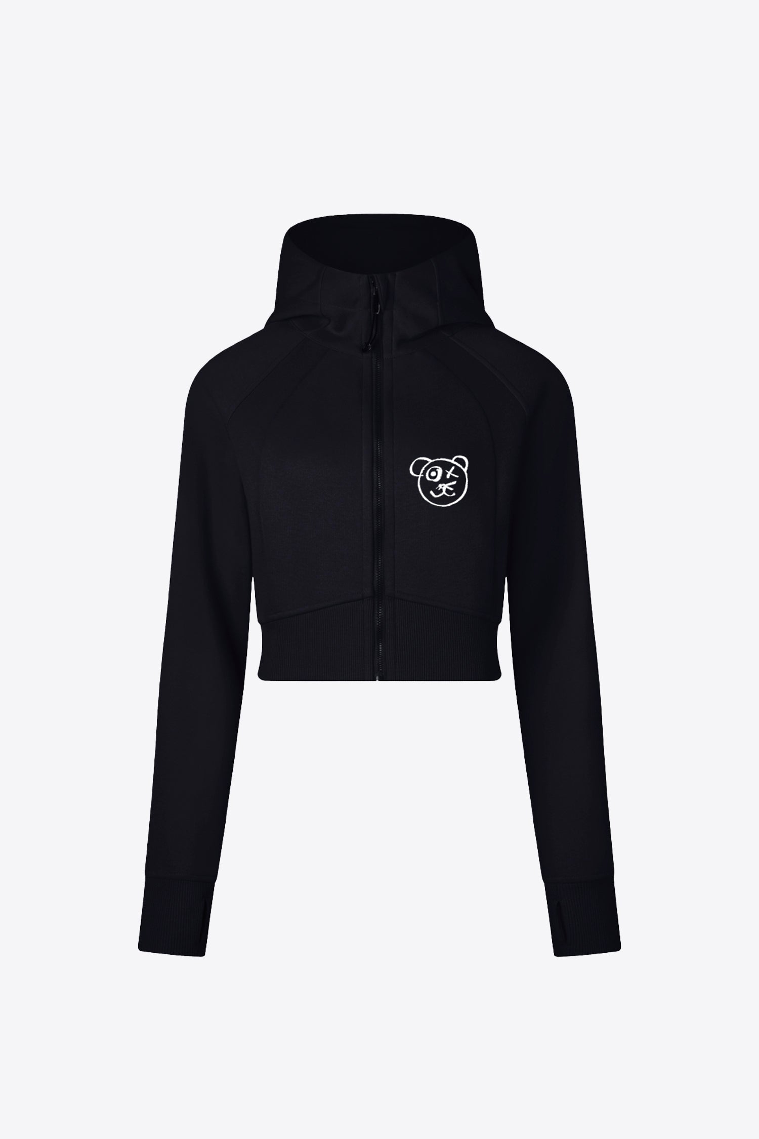 Graffiti Bear Noir Crop Hoodie Jacket