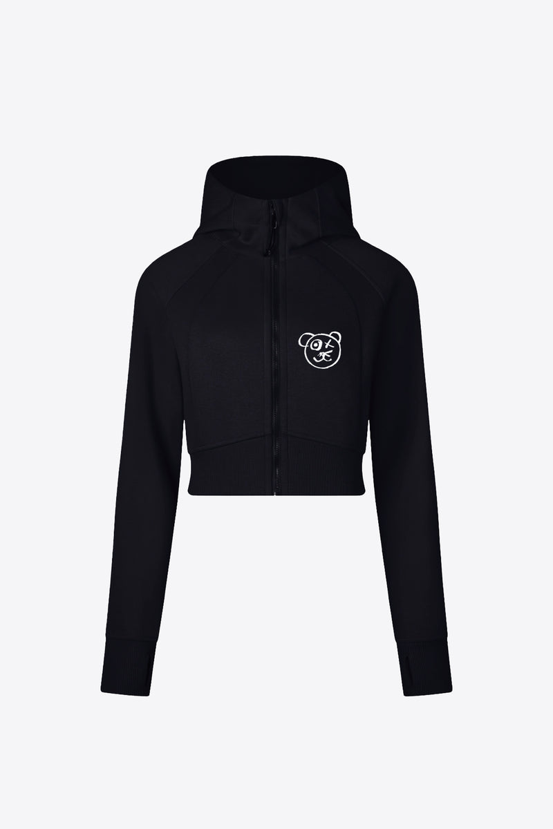 Graffiti Bear Noir Crop Hoodie Jacket