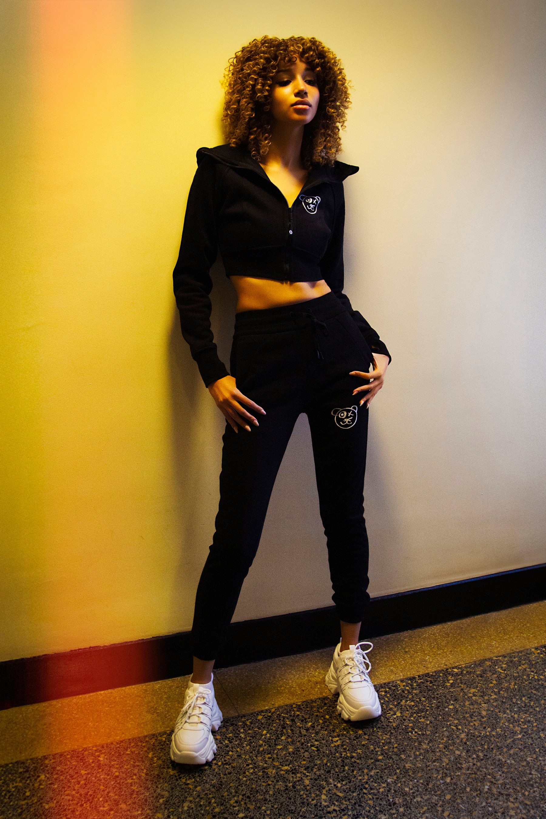 Graffiti Bear Noir Crop Hoodie Jacket