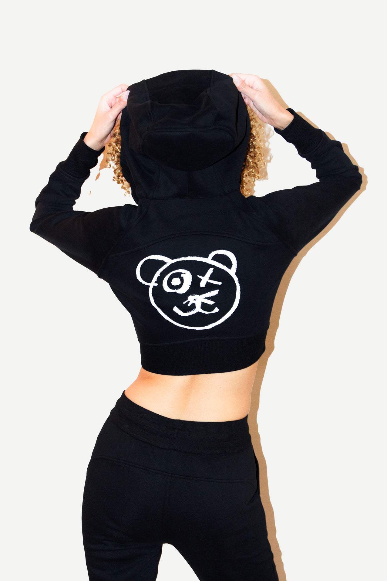 Graffiti Bear Noir Crop Hoodie Jacket