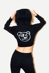 Graffiti Bear | Noir Crop Hoodie Jacket