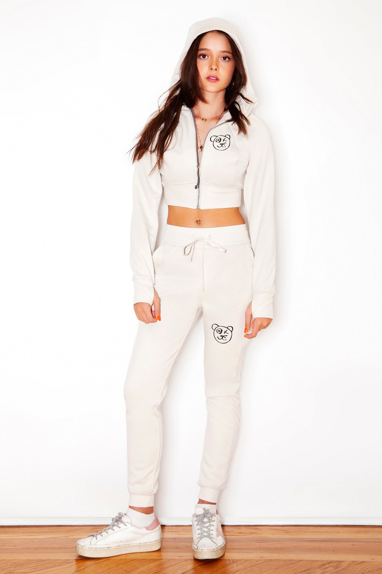 Graffiti Bear Neutral Crop Hoodie Jacket