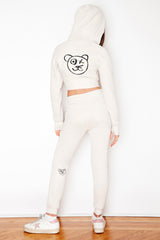 Graffiti Bear Neutral Crop Hoodie Jacket