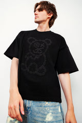 Universal Fit Graffiti Baby Bear Black Organic Cotton Charcoal Chain Link Embroidery Tee