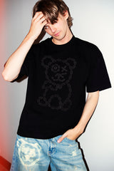 Universal Fit Graffiti Baby Bear Black Organic Cotton Charcoal Chain Link Embroidery Tee