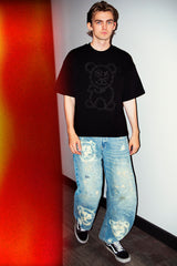 Universal Fit Graffiti Baby Bear Black Organic Cotton Charcoal Chain Link Embroidery Tee