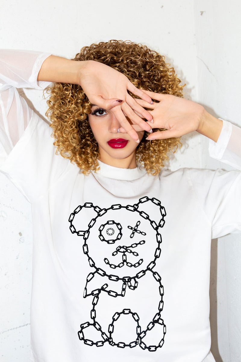 Graffiti Baby Bear Chain Link Sheer Layer T-Shirt