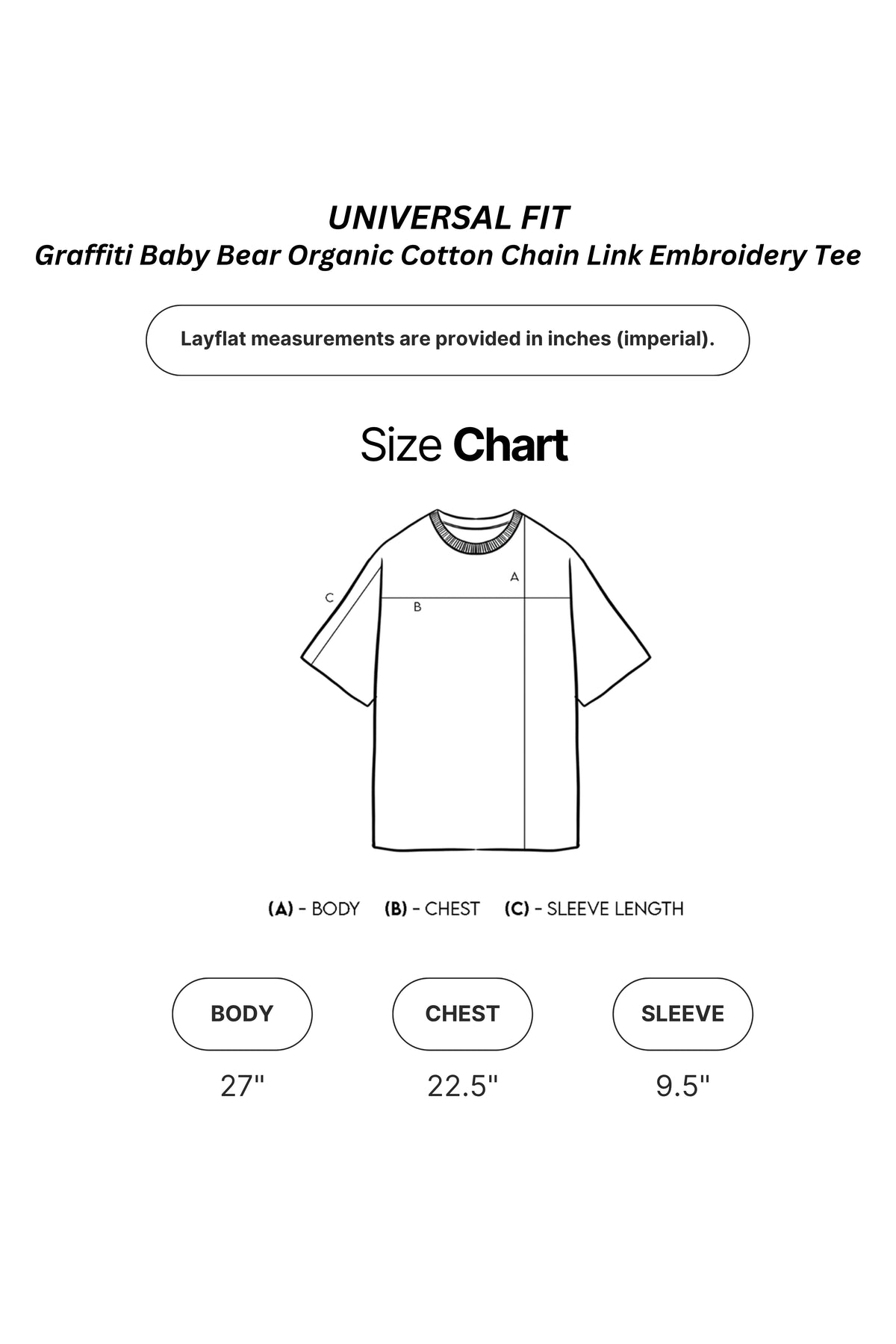 Universl Fit Graffiti Baby Bear White Organic Cotton Black Chain Link Embroidery Tee