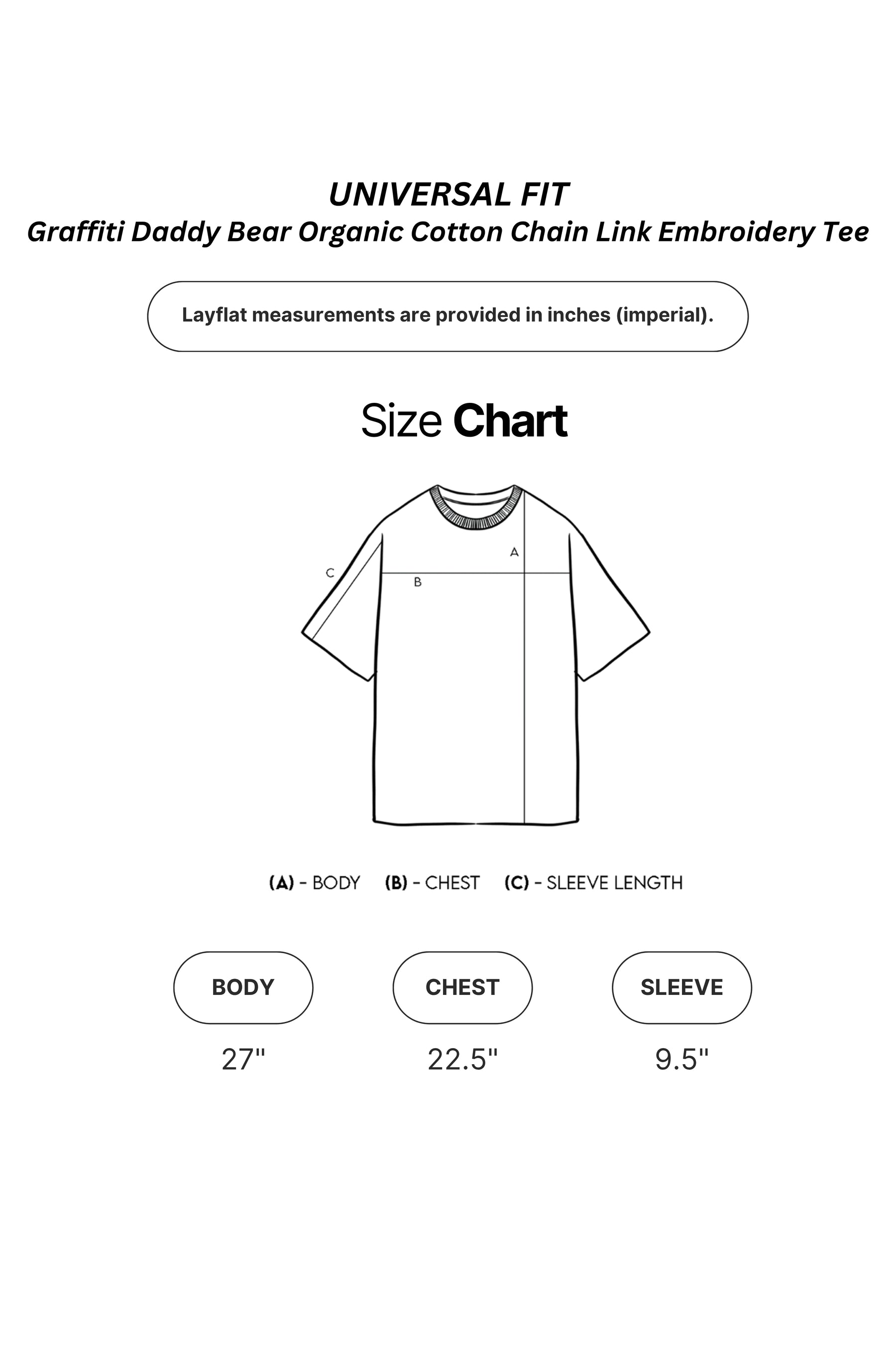 Universal Fit Graffiti Daddy Bear Organic Cotton Chain Link Embroidery Tee
