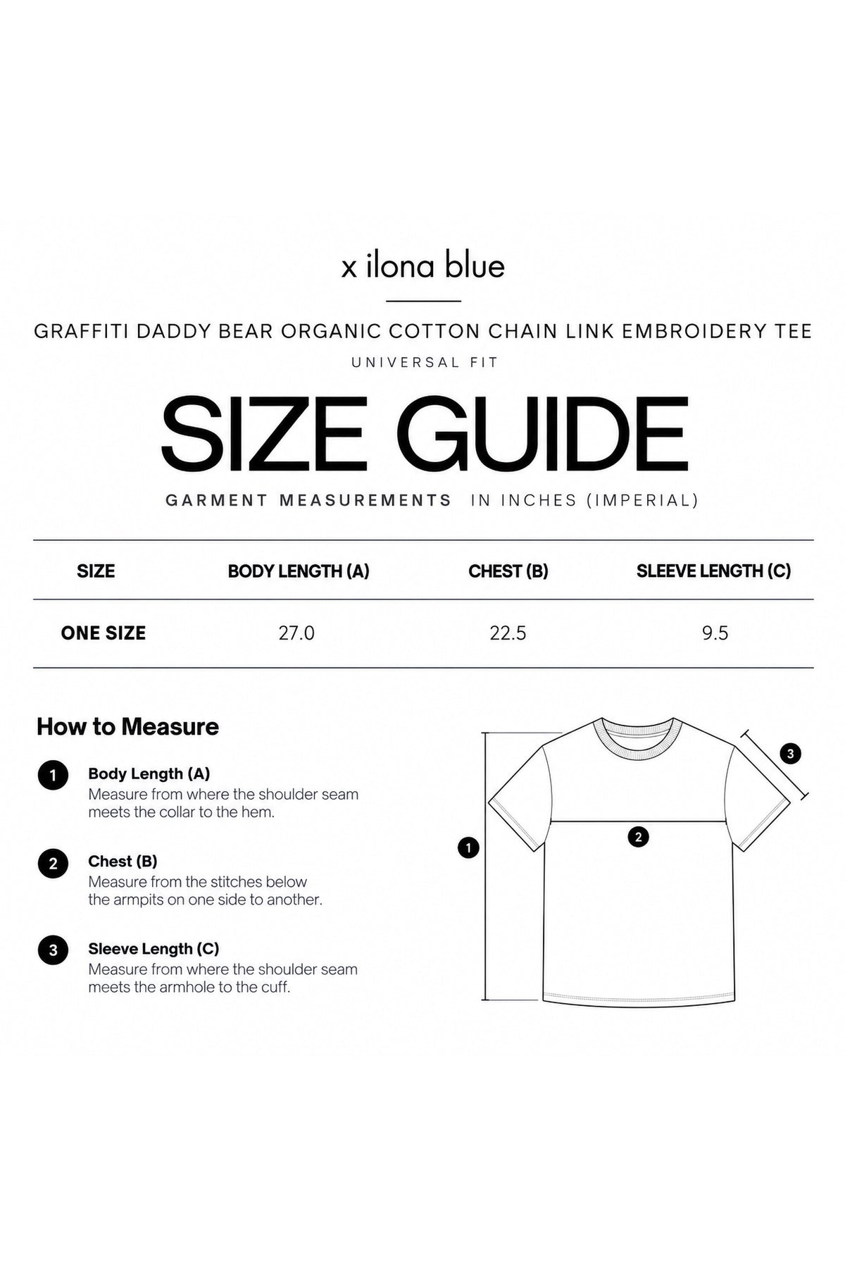 Universal Fit Graffiti Daddy Bear White Organic Cotton Black Chain Link Embroidery T-Shirt
