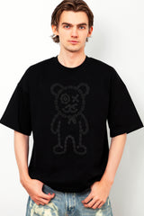 Universal Fit Graffiti Daddy Bear Black Organic Cotton Charcoal Chain Link Embroidery Tee