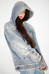 Graffiti Bear Custom Denim Hoodie