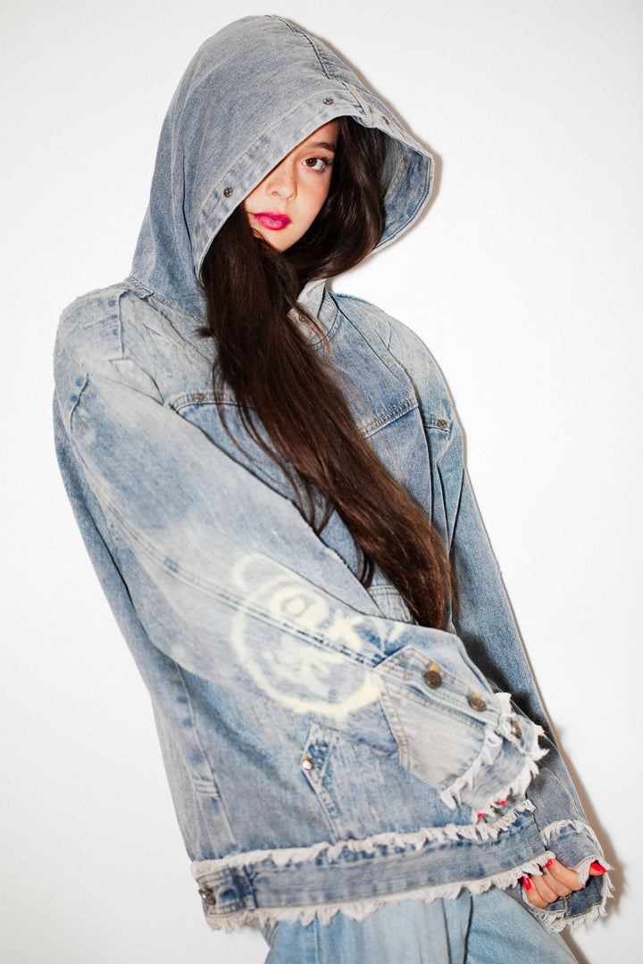 Graffiti Bear Custom Denim Hoodie