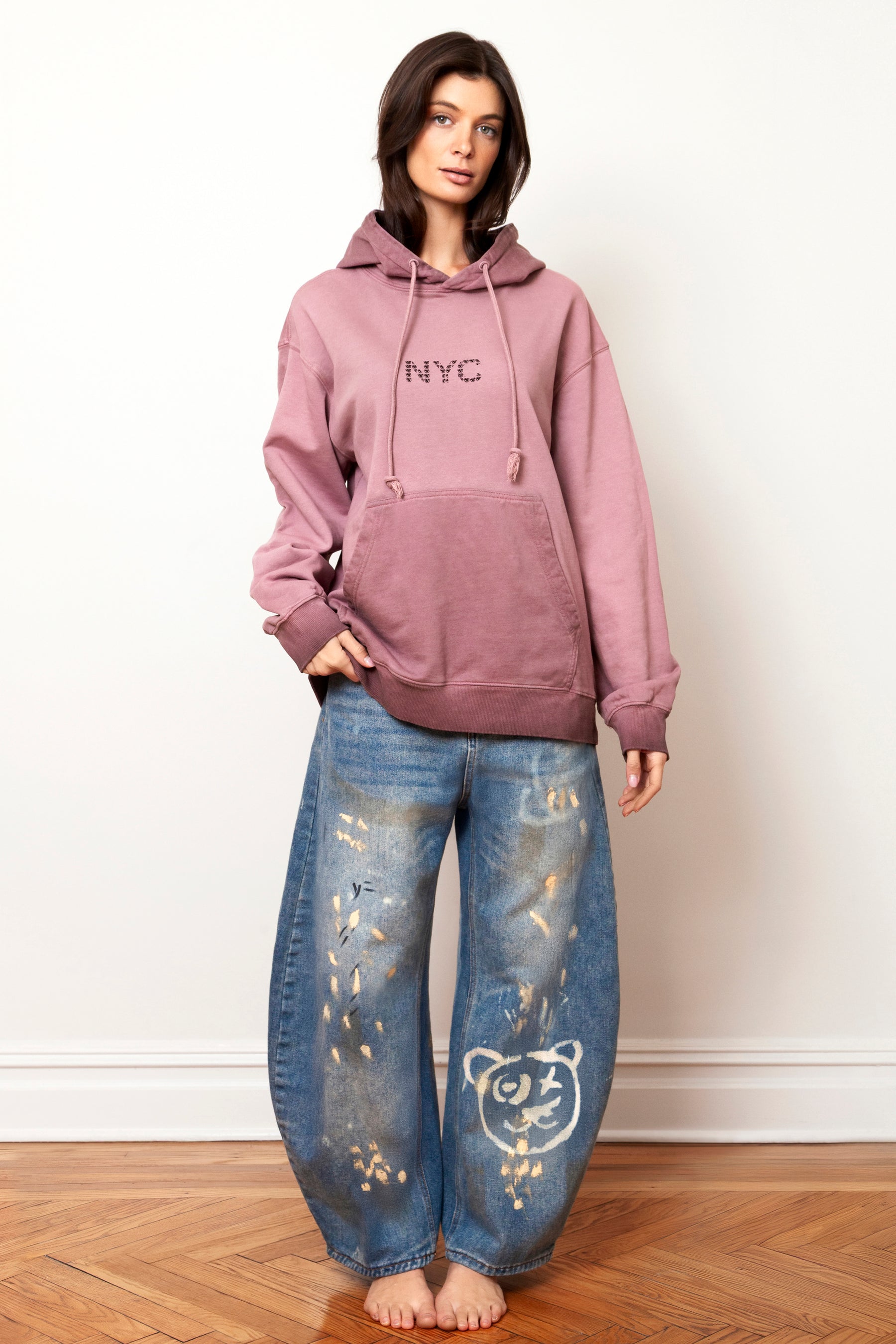 Graffiti Bear NYC Cotton Sun Washed Mauve Hoodie