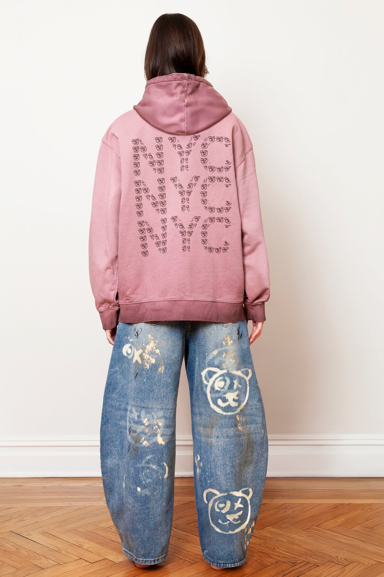 Graffiti Bear NYC Cotton Sun Washed Mauve Hoodie
