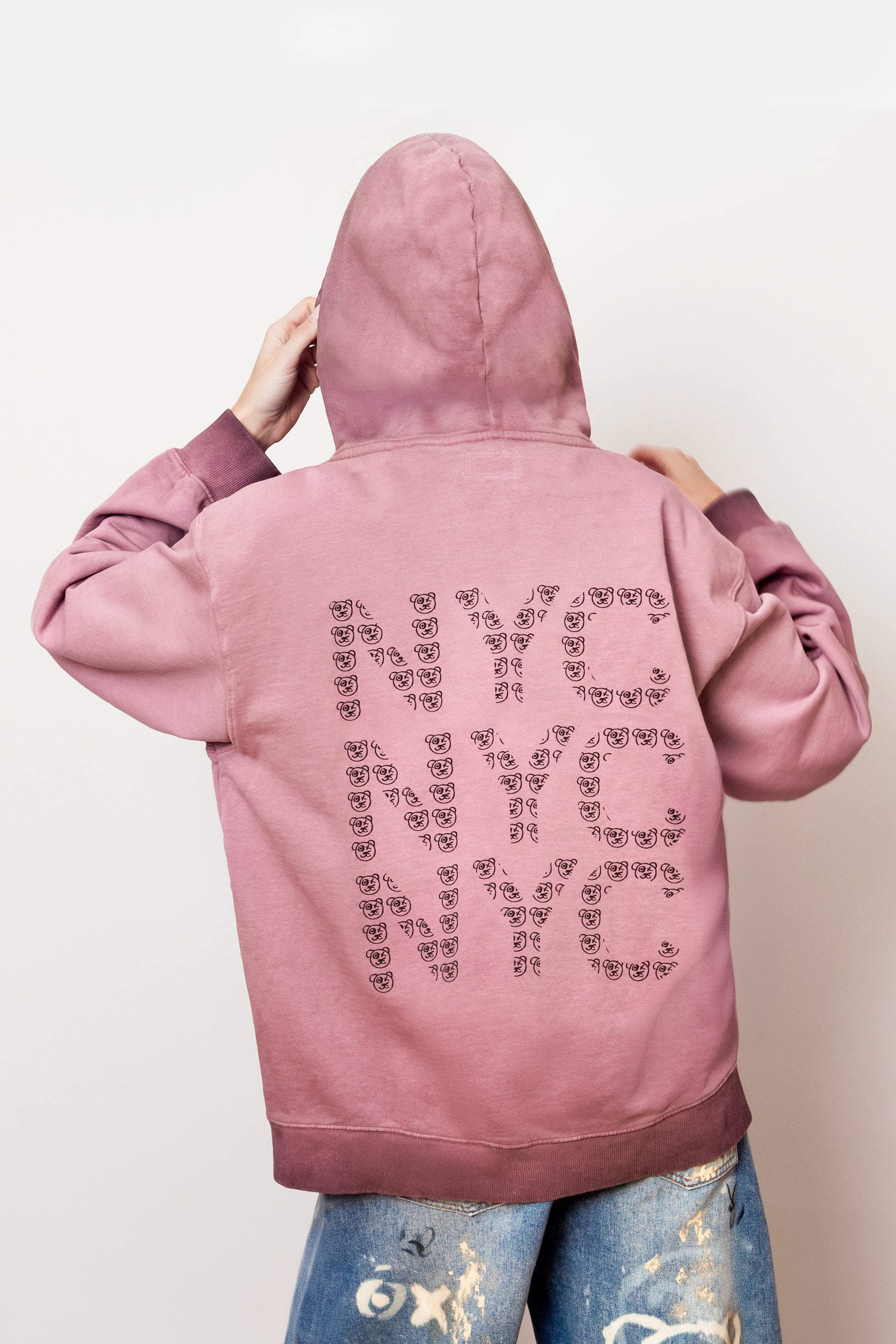 Graffiti Bear NYC Cotton Sun Washed Mauve Hoodie
