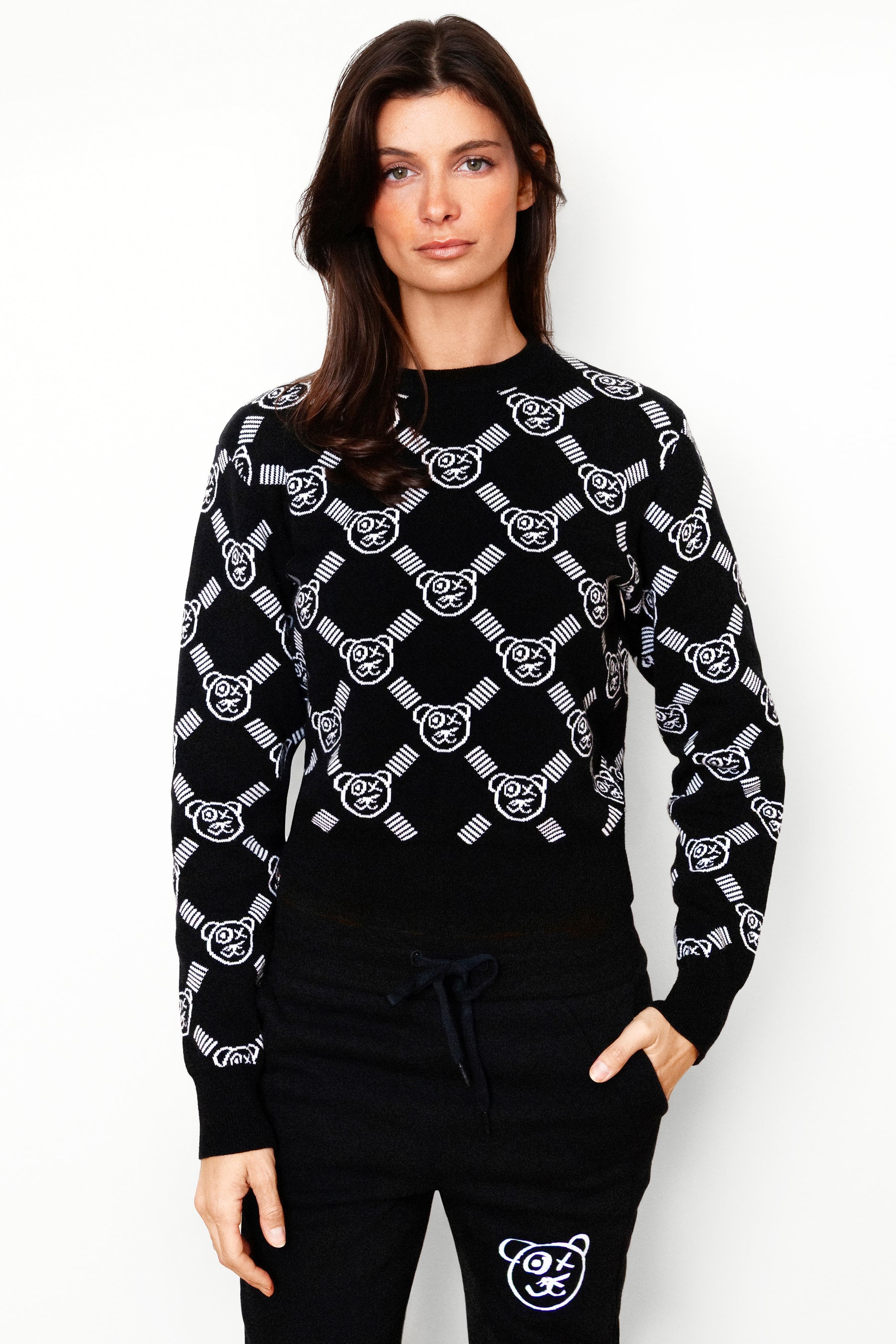 Graffiti Bear Reversible Jacquard Sweater Black